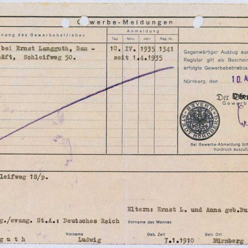 Gewerbemeldung 1935